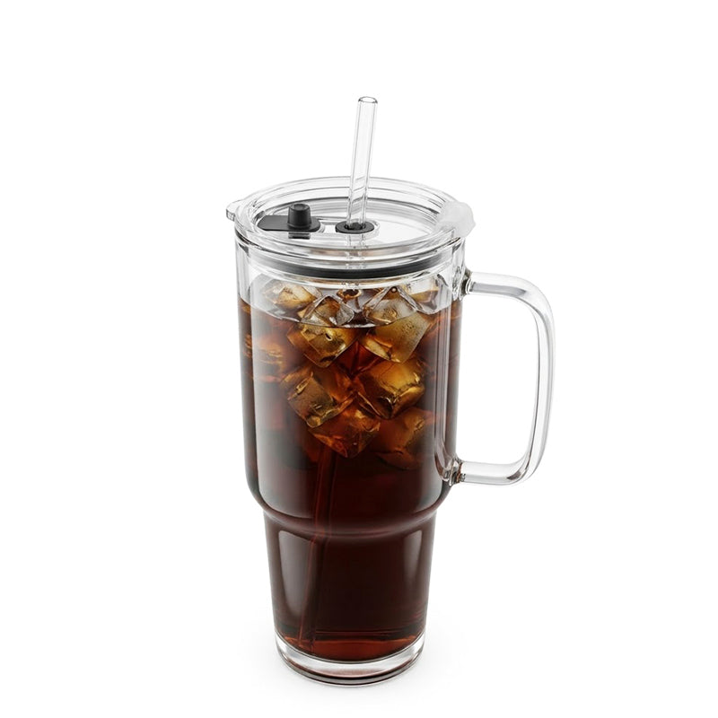 1L Glass Tumbler with Straw