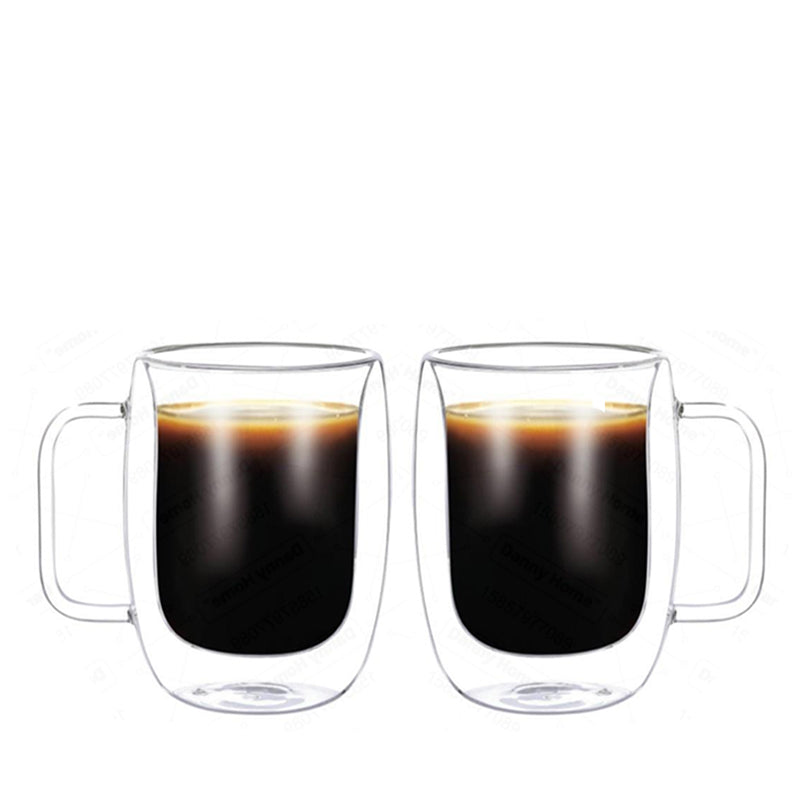 300ml Double Wall Glass Mug Pack of 2
