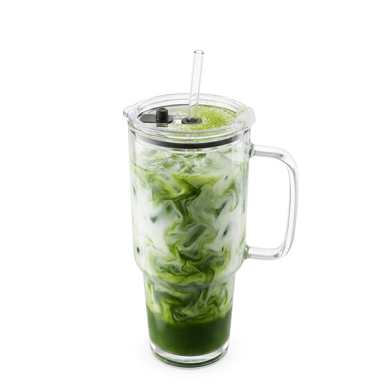 1L Glass Tumbler with Straw