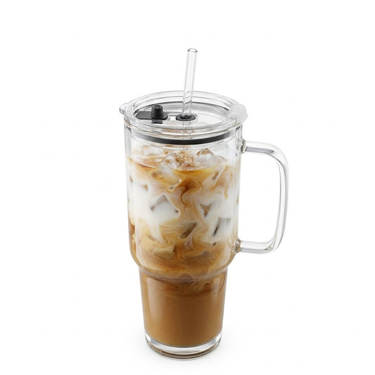 1L Glass Tumbler with Straw