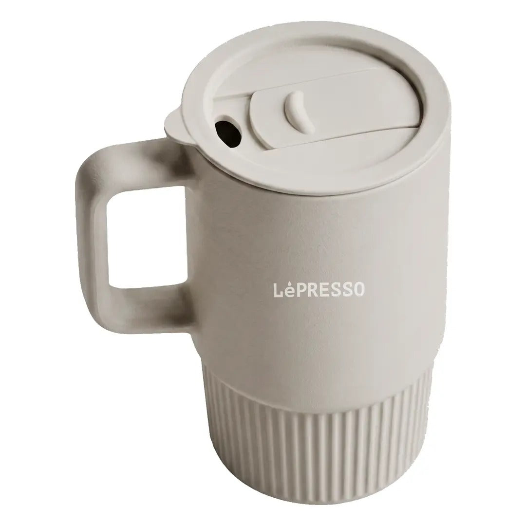 Porcelain Mug with Lid Beige