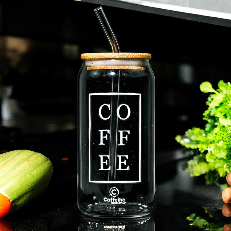 Caffeine & Co Ice Coffee Glass with Lid & Straw