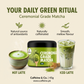 Matcha benefits visual featuring Caffeine & Co. Ceremonial Grade Matcha with hot and iced lattes