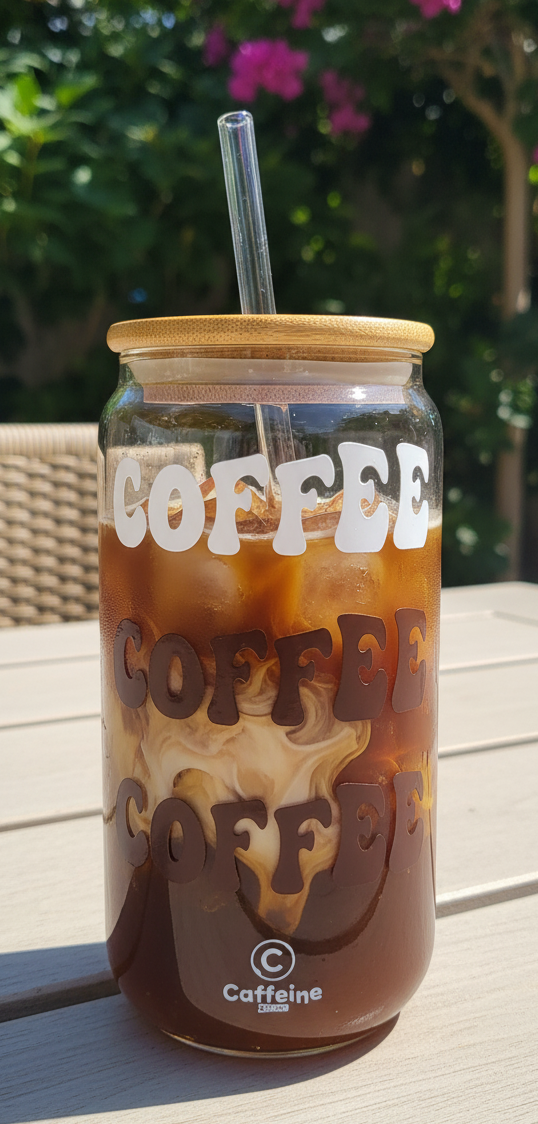 Caffeine & Co Ice Coffee Glass with Lid & Straw