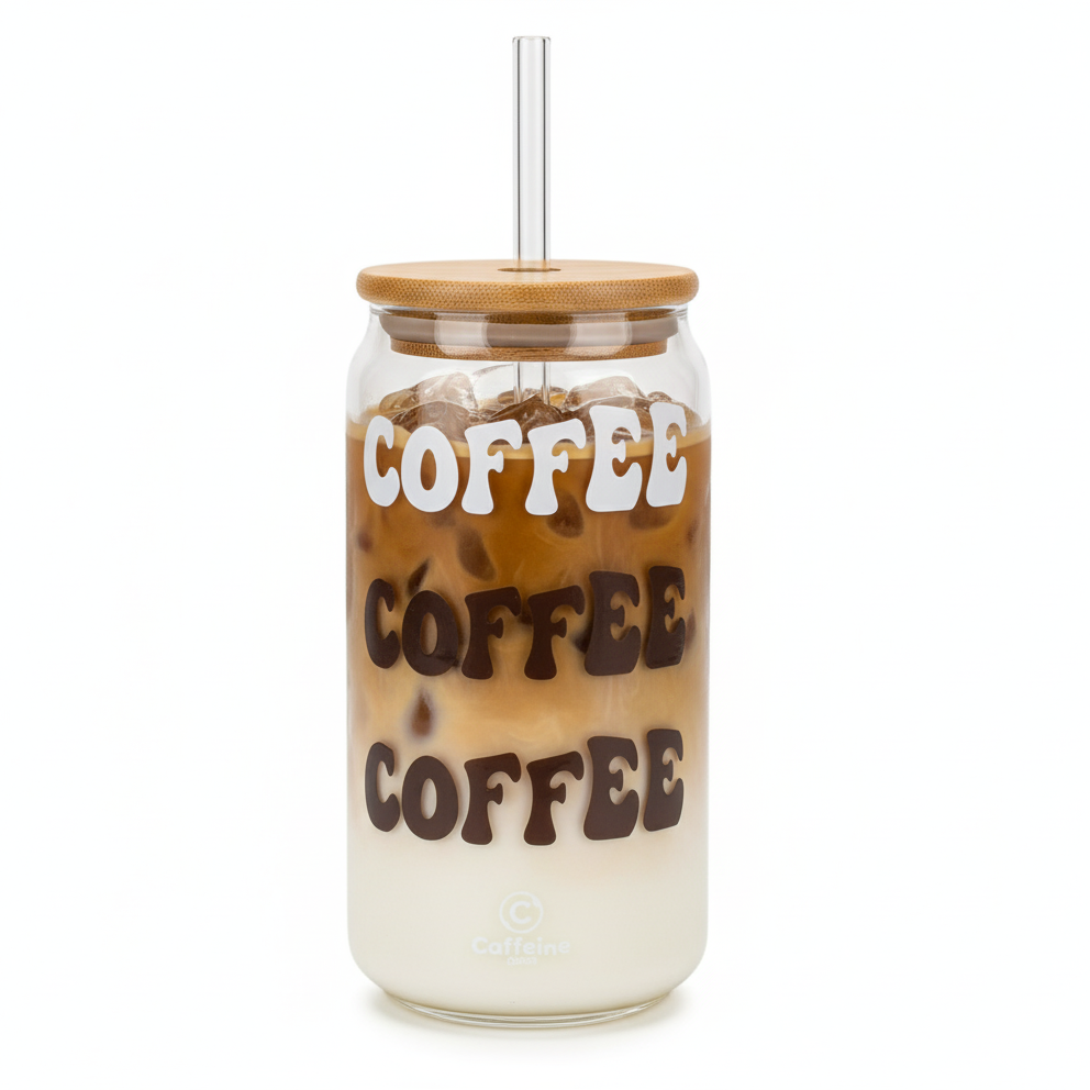 Caffeine & Co Ice Coffee Glass with Lid & Straw