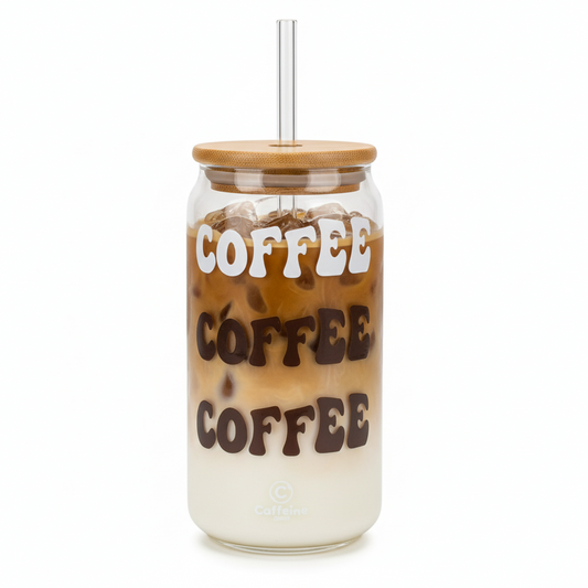 Caffeine & Co Ice Coffee Glass with Lid & Straw