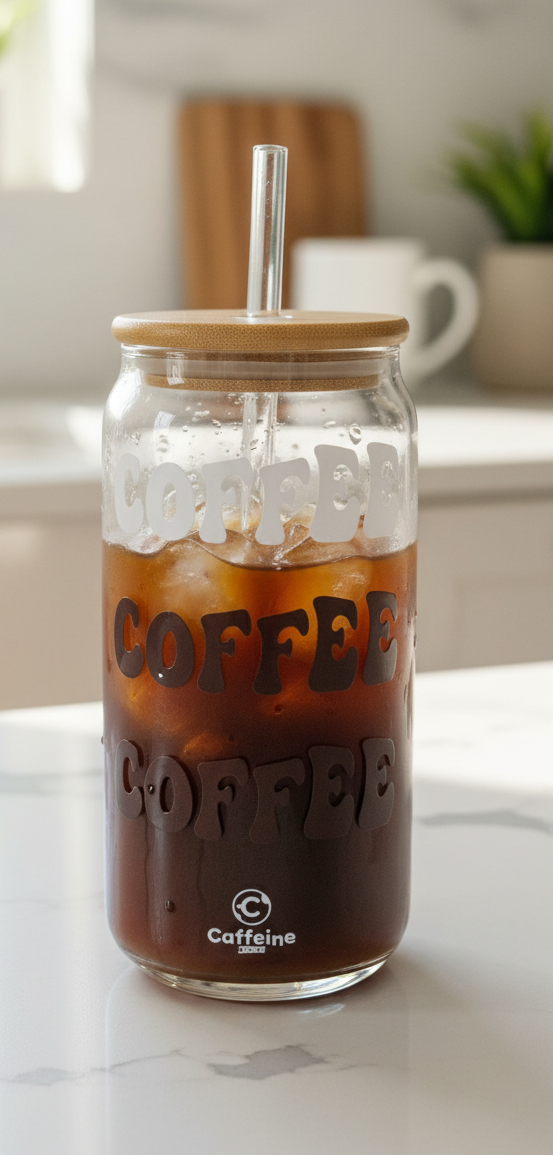 Caffeine & Co Ice Coffee Glass with Lid & Straw