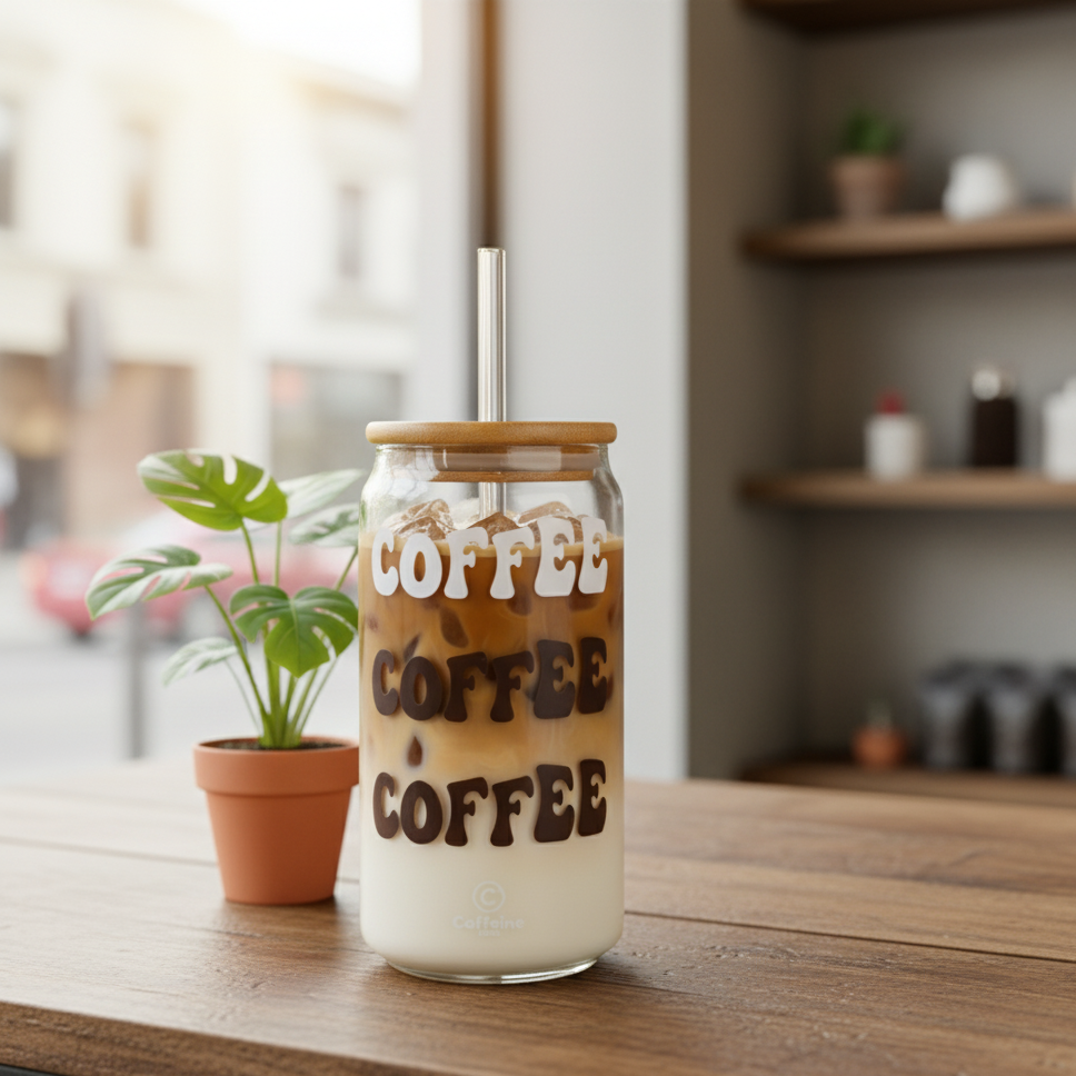 Caffeine & Co Ice Coffee Glass with Lid & Straw