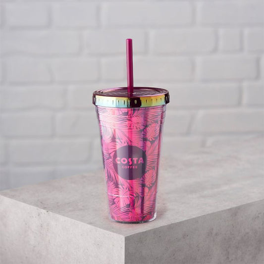 Costa Coffee Pink Flask with Straw